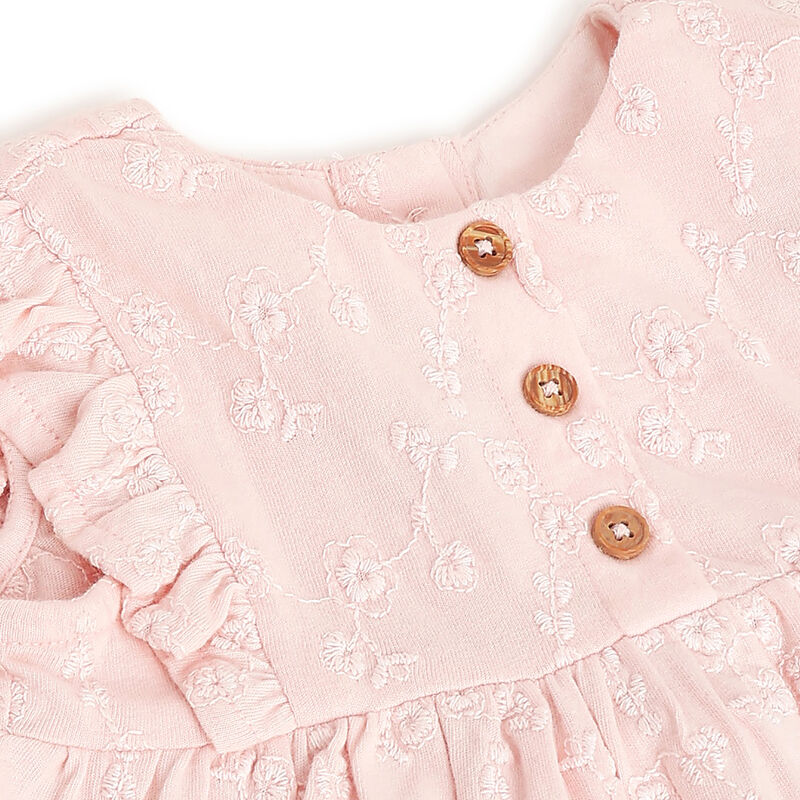 Girls Light Pink Embroidered Short Sleeve Dress image number 2
